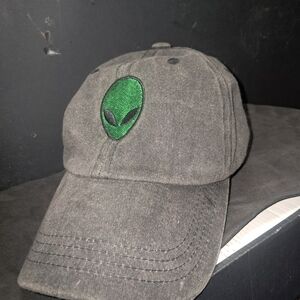 Green Alien Embroidered Black Cap